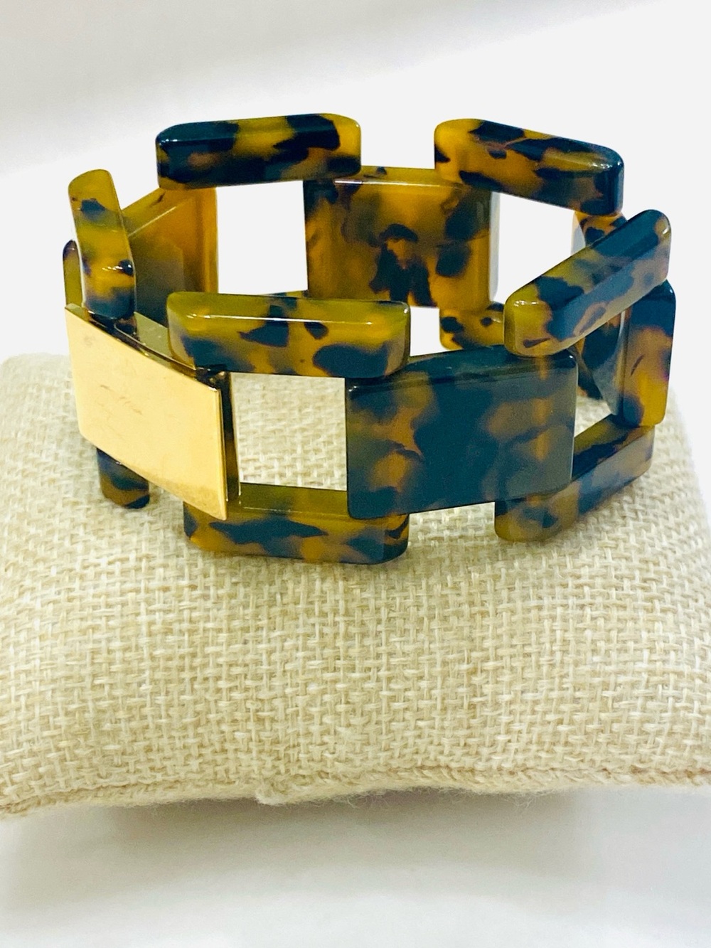 J. Crew Tortoiseshell-Pattern Resin Link Bracelet with Gold Plate Accent